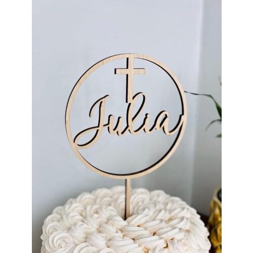 Name with Cross Circle Cake Topper, Baptism Cake Topper, First Communion Cake Topper, Christening, Birthday, Blessing
