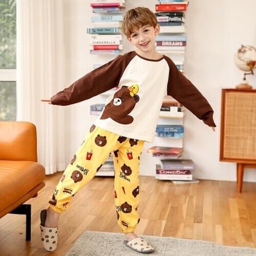New Spring Boys Sleepwear Cute Cartoon Pattern Pajamas For 3to 14 Years Children Bedroom Home Pijamas Night Clothing Nighty
