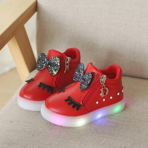 2019 new four seasons princess girls boots elegant zipper LED shoes cute baby sports shoes