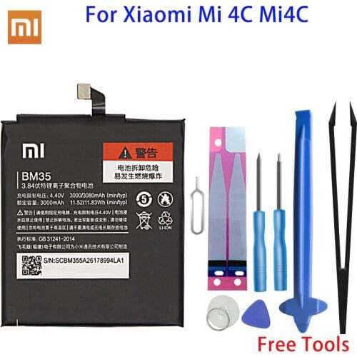 Xiao mi Original Replacement Battery BM35 For Xiaomi Mi 4C Cellphone Phone Battery 3080mAh Rechargeable battery