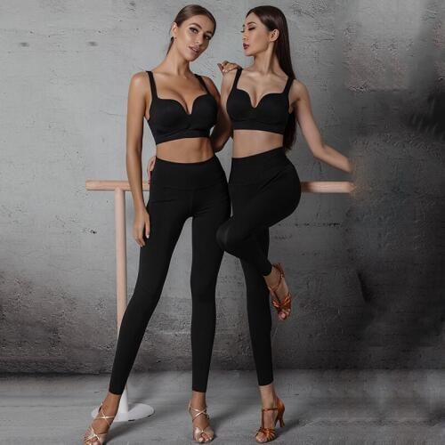 Latin Dance Dress Black Sexy Vest Tights Pants Ladies Practice Costumes Tango Salsa Cha Cha Samba Rumba Dancing Wear DNV12924