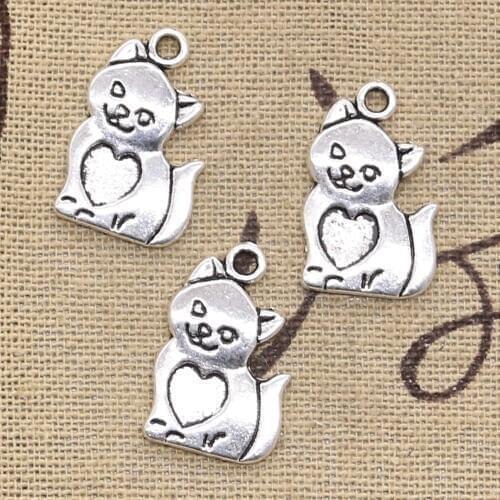 15pcs Charms Cat Heart 21x14mm Antique Making Pendant fit,Vintage Tibetan Bronze Silver color,DIY Handmade Jewelry
