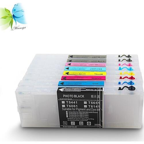 WINNERJET 7 Colors 300ml T544 Empty Refillable Ink Cartridge With Resettable Chip For Epson 7600 9600 Printer