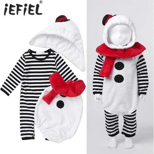 Christmas 2020 Toddler Christmas Outfits Baby Girl Boy Rompers Snowman Cosplay Plush Long Sleeve Jumpsuit with Hat Scarf Sets