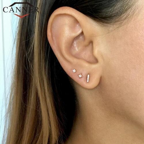 1 set 3 pcs Gold/Silver/Rose Gold Cute Mini 925 Sterling Silver Stud Earrings for Women Charming Mini Zircon Studs Ear Jewelry