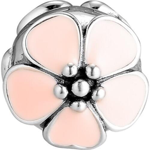 CKK Pink Cherry Blossom Charm Bead Charms Fit Original Bracelets sterling silver jewelry women DIY Beads for Jewelry Making