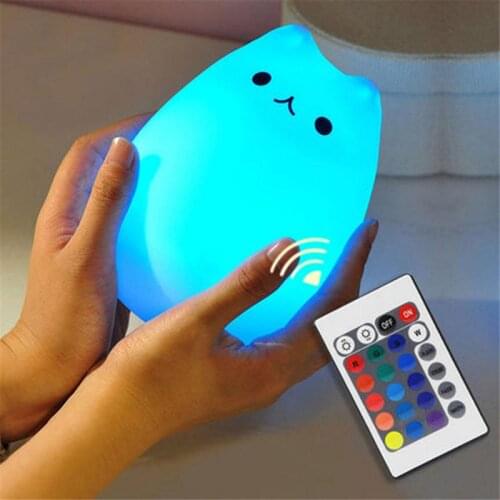 LED Night Lamp Remote Control Cat Silicone Light Colorful Child Holiday Gift Sleepping Creative Bedroom Desktop Decor Lamp