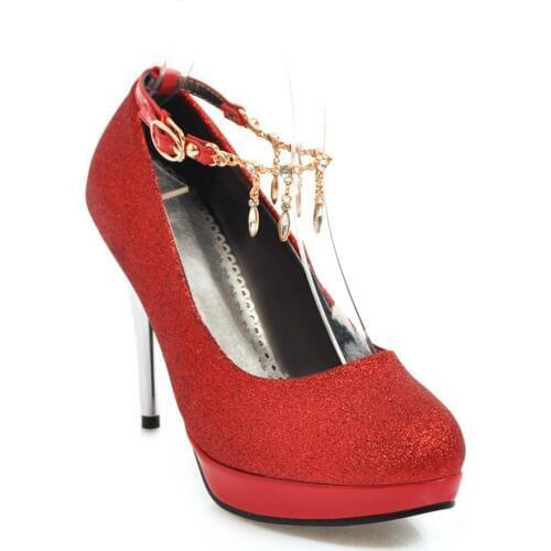 Spring 2018 sexy high heel with sequins strap size code 31 shallow mouth bride shoes 1831-41