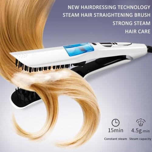 Steam Hair Straightener Steam Flat Iron Hair permanent Straightening Brush Ceramic Tourmaline Anti-Scald LCD Display Straightner