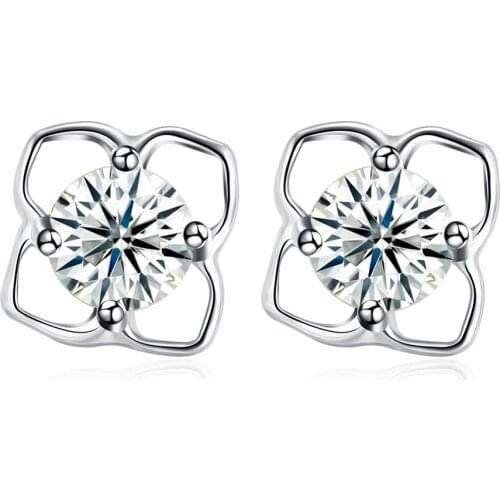 ZEMIOR Romantic Flower 925 Sterling Silver Stud Earrings For Women Clear Cubic Zirconia Female Earring Wedding Fine Jewelry New