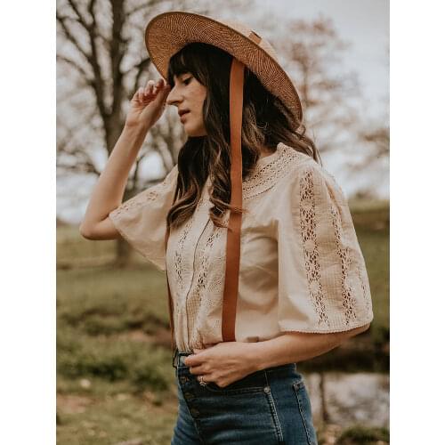 Embroidered Hollow Out Blouse 2021 Summer Women Short Sleeves Round Neck Button Chic Shirts Tops Vintage Elegant Female Chemises