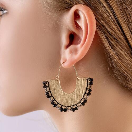 LUNA CHIAO Fashion Jewelry Women Fan Fringed Metal Hoop Earrings Glass Beads Braided Boho Statement Earring