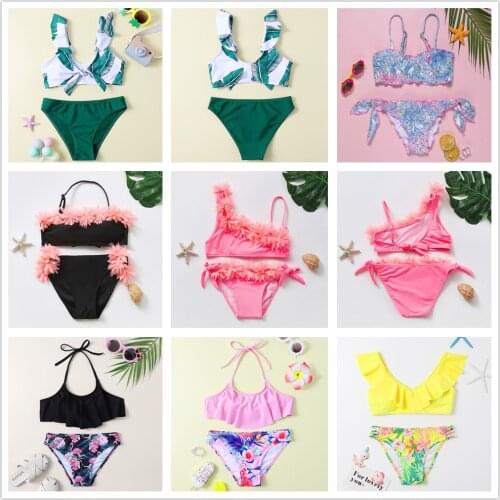 7~14Y Teenager Girl Bikini Set Tropical style Girls Swimwear Two pieces Girls Swim costume Kids Beach wear Tankini set