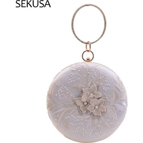 Ball Design Shaped Women Day Clutch Printed Floral Embroidery Evening Bags Circular Diamonds Handbags