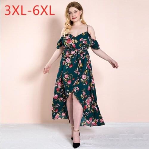 Female new summer plus size long dress for women large strapless loose casual scollop halter sexy floral dresses 4XL 5XL 6XL 7XL