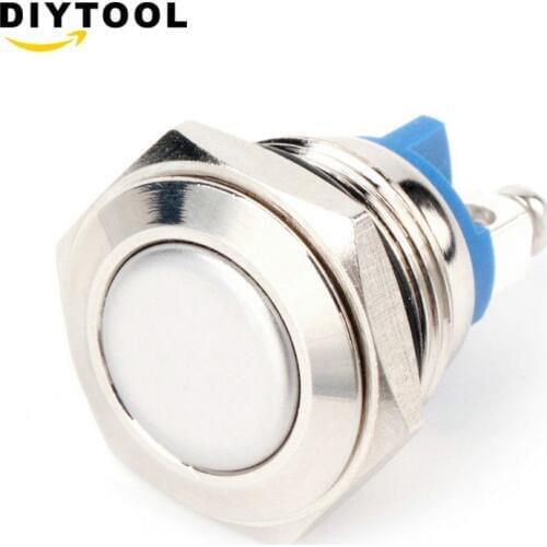 Horn Button Momentary Steel 16mm Push Button Switch Car Dash 250V 3A Metallic luster and blue color metal switch