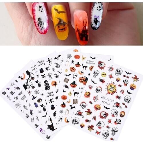 1Pcs Pumpkin Halloween Nail Self-adhesive Sticker3D Decals Nail Art Designs Accessories Horror Spider Skeleton Decoration DIY