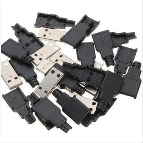 10pcs Three-piece set USB 4 Pin Plug Socket Connector Type A Male Female With Black Plastic Cover Type-A DIY Kits