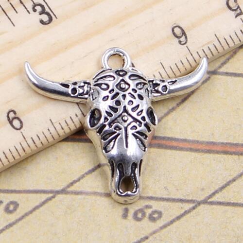 10pcs Charms Skull Bull Ox Head 25x29mm Tibetan Silver Color Pendants Antique Jewelry Making DIY Handmade Craft Pendant