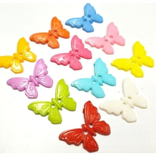 40pcs 22mmx17mm Mix Colors New Plastic Butterfly Flatback 2-holes DIY Scrapbooking Childrens Apparel Sewing Accessories