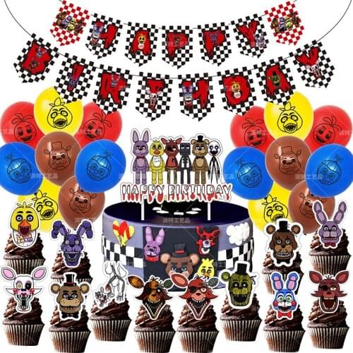 45Pcs/lot Five Nights Freddy‘s Birthday Balloons Banner Cake Toppers for Kids Baby Shower Birthday Party Decor Air Globos Toy