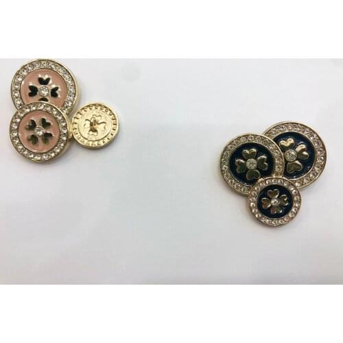 6pcs Retro Rhinestones Diamond Decor Metal Gold BEE Pink Blue Pearl Buttons for Clothing Coat Cardigan Sweater Sew Needlework