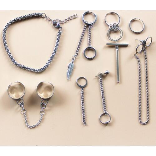 8 pcs/set V DNA Korean Earrings ring Bracelet set Boys V DNA Stud Earring For Women and Men Album Accessories