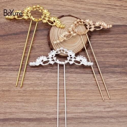 BoYuTe Wholesale (5 Pieces/Lot) 30*103MM Metal Alloy Flower Hair Stick Diy Hair Jewelry Accessories Hand Made Materials
