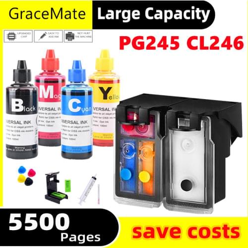 400ML Dye Ink with PG245 CL246 Refillable Ink Cartridge Use for Canon pg245xl cl246xl PIXMA IP2820 MX492 MG2924 MG2520 Printer