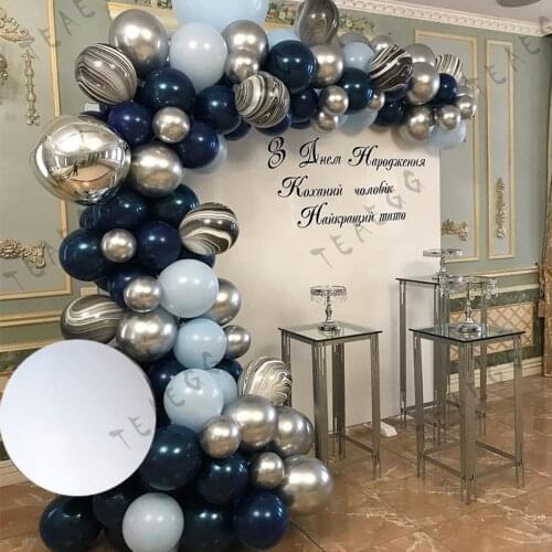 Ink Blue Balloon Garland Arch Wedding Balloons Kid Happy Birthday Party Decoration Ballon Chrome Silver Balls Baby Shower Decor