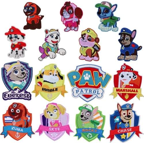 Cartoon Paw Patrol Embroidery Patch Applique Chase Marshall Rocky Skye Zuma Decorative Badges For Cloth SewSupplies Kids Toys