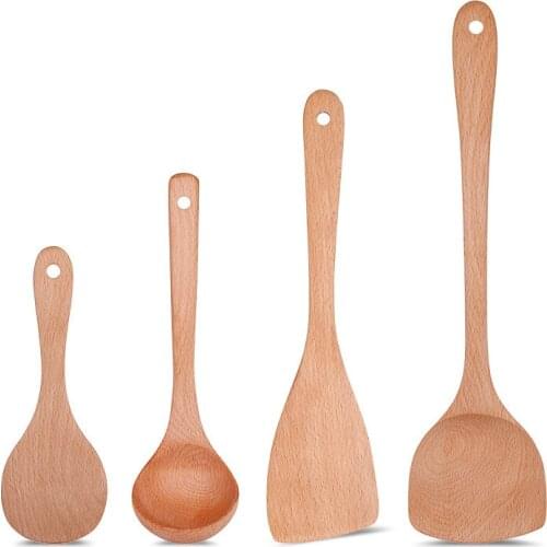 Wooden shovel non-stick special spatula unpainted wooden cooking shovel frying shovel rice spoon soup cooking utensils set