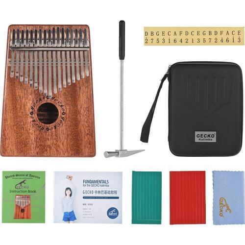 GECKO 17 Key Kalimba Mbira African Thumb Piano Solid Mahogany Percussion Keyboard Music Instrument Gift K17M