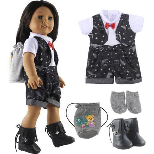 Hot sell! 1 set Leisure handmade dress clothes outfit jeans wear for 18"American Doll+Shoes+Bag+Socks L16