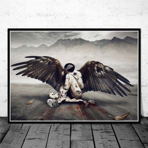 The Girl With Eagle Wings Canvas Art Prints Wounded Angel Poster Painting On Modern Wall Picture For Living Room Decoration