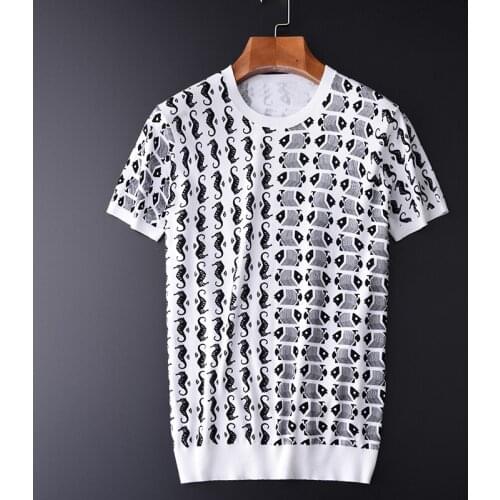 Classic 100% Cotton Men T-shirt Luxury Ocean Style Printed Knitted Mens T-shirts Plus Size 3XL 4XL Slim Fit Summer Man Tee