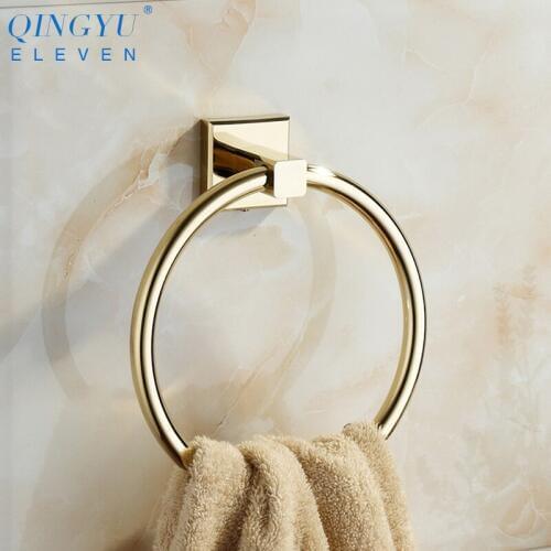 QINGYU ELEVEN Round Towel Rings European Style Soild Brass Gold Towel Holder Towel Ring Bathroom Wall-Mounted Towel Rings