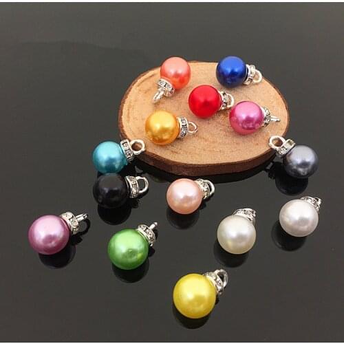 MRHUANG 10pcs/pack 10*16mm Colour Colour Rhinestone Pearl Charms Pendant Silver-Colour fit DIY Jewelry Accessory