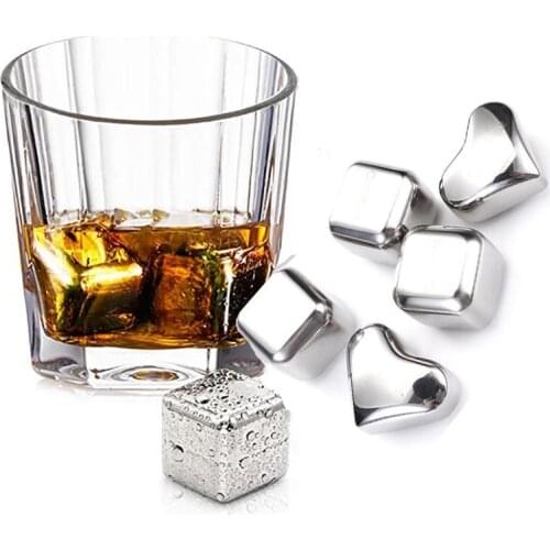 Stainless Steel Ice Cubes Stones Reusable Chilling cooler 8pcs/set with tongs for Whiskey Wine heart square Drinking Gift