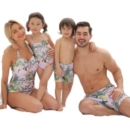 Leaf Swimsuits Family Matching Outfits Look Mother Daughter Swimwear Mommy and Me Bikini Dresses Clothes Father Son Swim Trunks