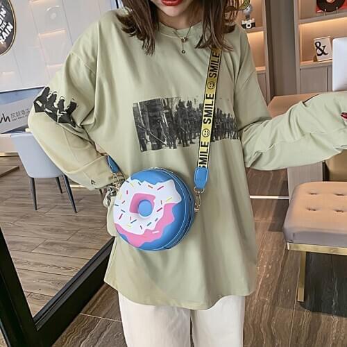 Donut Small Shoulder Bag For Girls 2020 Summer New Fashion Round Shape Cute Cartoon Printing Messenger Bag MD0253