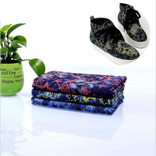 Micro elastic star print denim fabric for childrens toys home decoration crafts packaging DIY sewing material by the meter