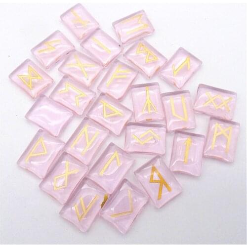 25Pcs/set 20x15x6mm Wholesale Pink Glass Runes Stones Set Reiki Healing CAB DIY Jewelry Accessories S220