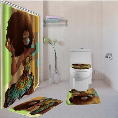 Dafield Bathroom Rug Set Mat Fabric Set for Bathroom African American Woman Shower Curtain Set For Bathroom