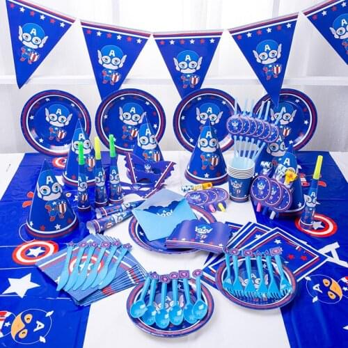 Disney Captain America Q version birthday party decoration Children birthday party boy Disposable tableware scene decoration set