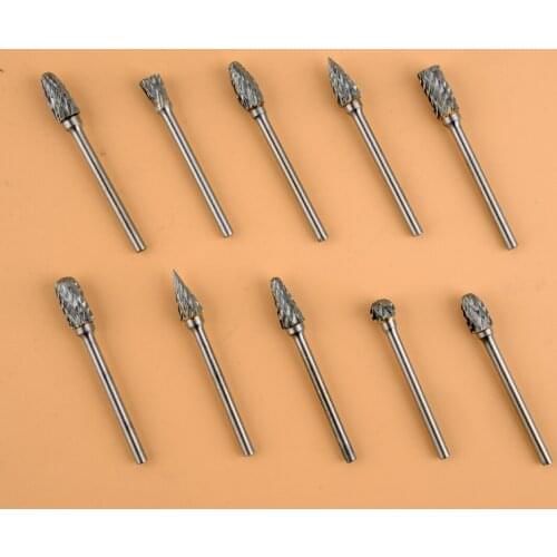 10Pcs/Set Metal Carbide Burrs Rotary Milling Cutter Files Cutting Grinding Drilling Bit Kit for Engraving Notching DIY 3mm 1/8"