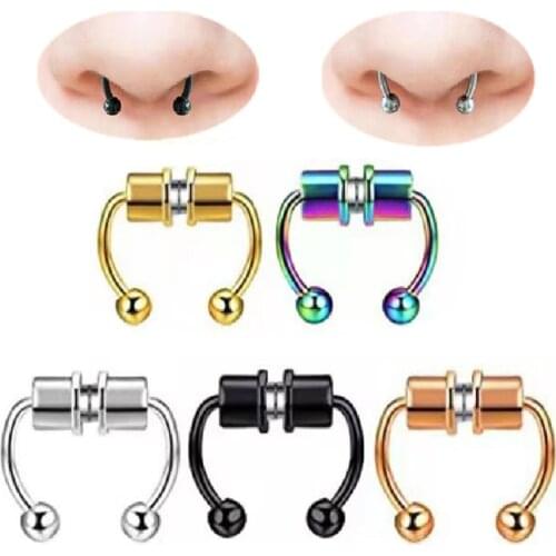 2021 New Nose Ring Reusable Alloy Fake Magnetic False Nose Ring Horseshoes Non Piercing Hoop Jewelry