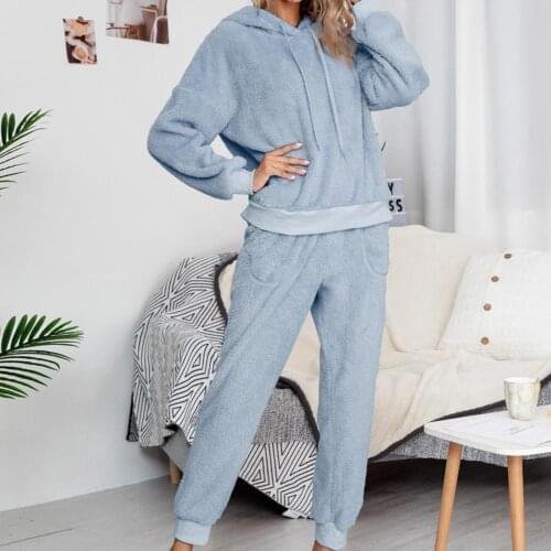 Pajama Sets Women Long Sleeve Leisure elegance Hoodie Pants Autumn Winter Plush Warm Outfit Homewear Set Womens Sleep 2021