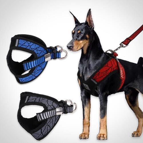 Pet Harness Collar Leads for Medium Small Dogs Vest Harnesses with Reflective Stripe Safety Buckle Traction Rope Dog Chest Strap