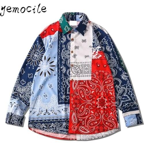 Casual Shirts 2020 New Autumn and Winter Street Retro Ethnic Print Men and Women Couple Loose Lapel Wild Long Sleeve Shirt